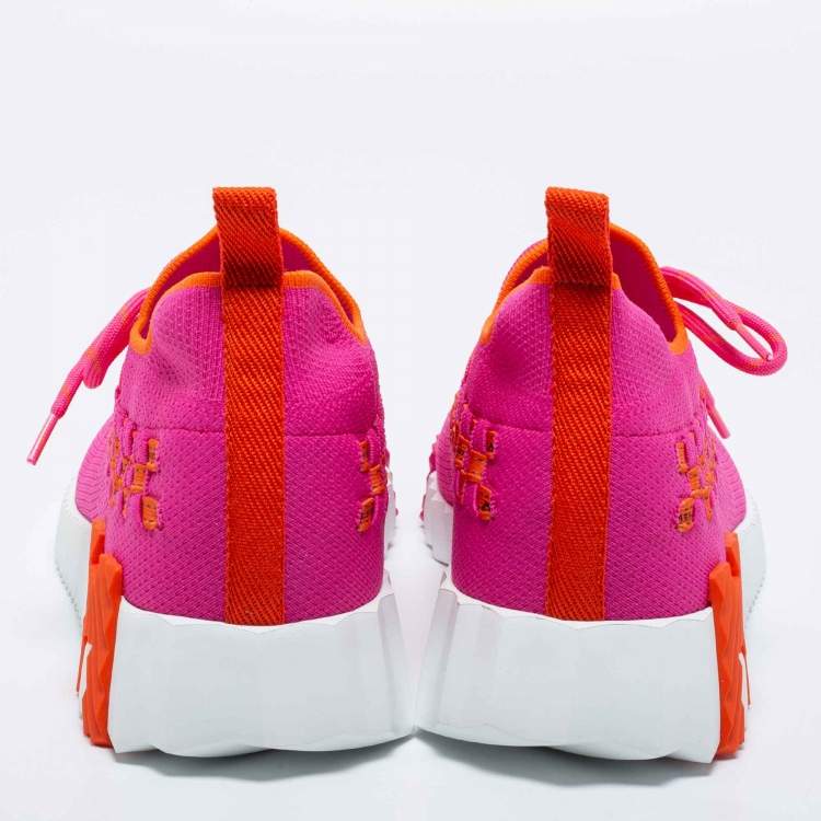 Pre Owned Hermes Pink/Orange Knit Fabric Flex Low Top Sneakers Size 39.5
