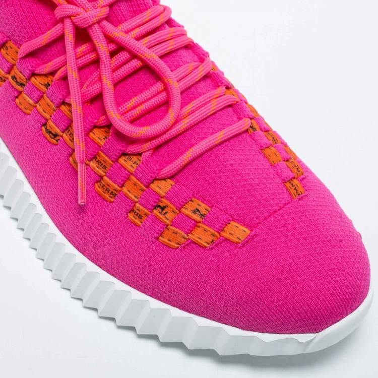 Pre Owned Hermes Pink/Orange Knit Fabric Flex Low Top Sneakers Size 39.5