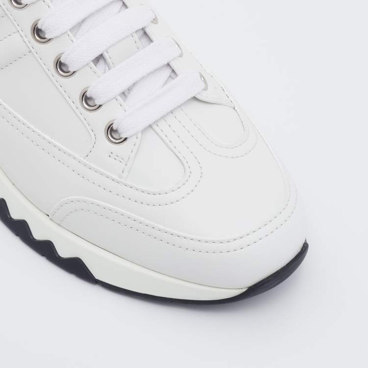Pre Owned Hermes White Leather Quicker Low Top Sneakers Size 36