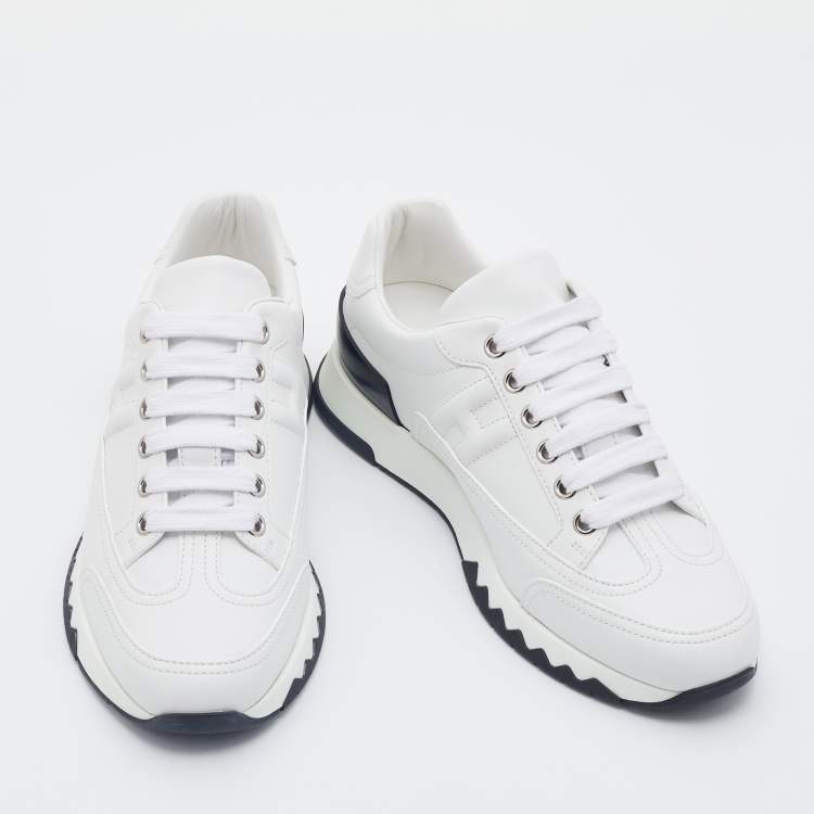 Pre Owned Hermes White Leather Quicker Low Top Sneakers Size 36