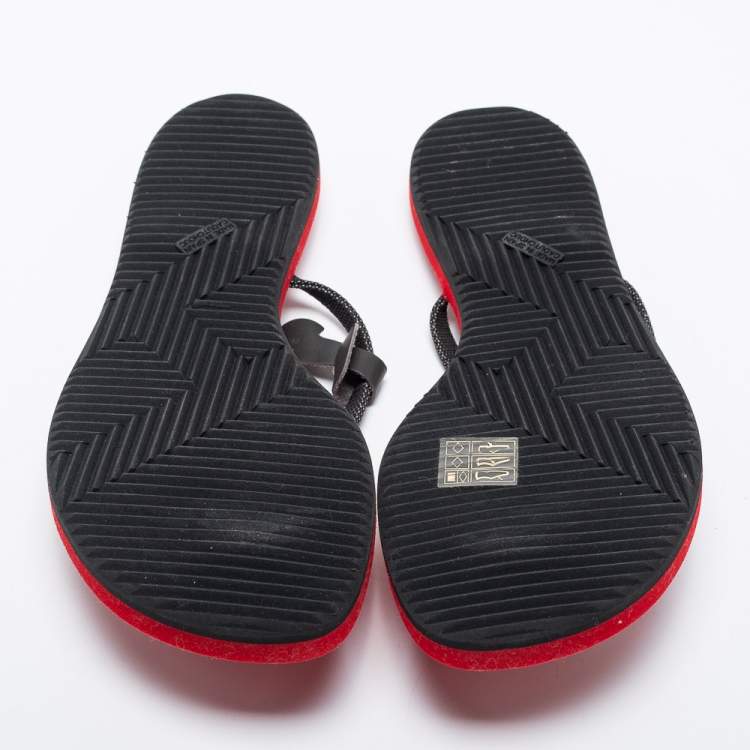 Pre Owned Hermes Red/Black Canvas Chene Dunkle Thong Flats Size 39