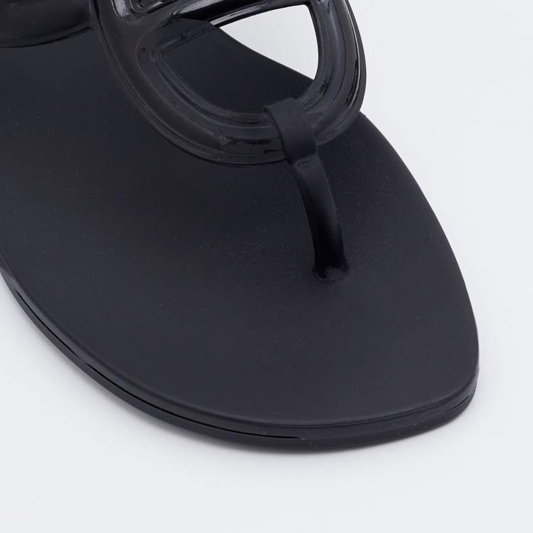Pre Owned Hermes Black Rubber Chaine d'Ancre Thong Flat Slides Size 39