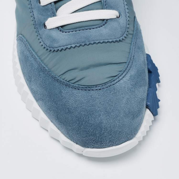 Pre Owned Hermes Blue Neoprene and Suede Bouncing Sneakers Size 37