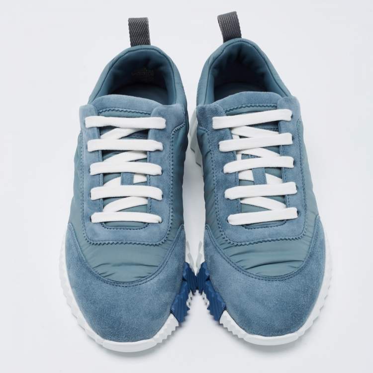 Pre Owned Hermes Blue Neoprene and Suede Bouncing Sneakers Size 37
