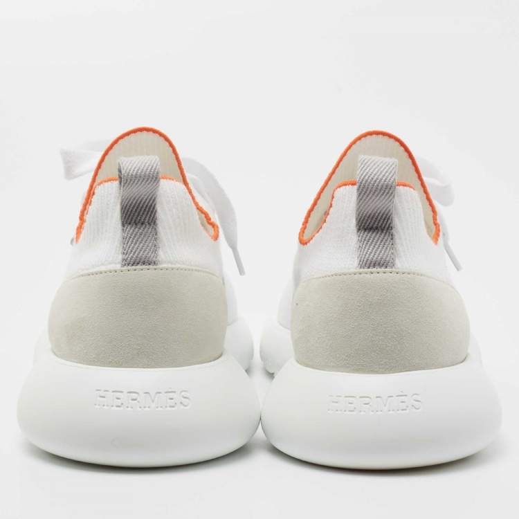 Pre Owned Hermes White Knit Fabric Crew Sneakers Size 39