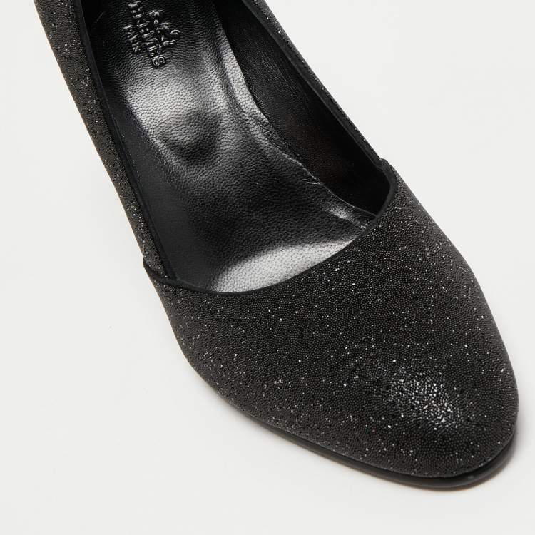 Pre Owned Hermes Black Glitter Round Toe Pumps Size 39.5