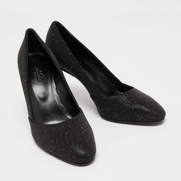 Pre Owned Hermes Black Glitter Round Toe Pumps Size 39.5