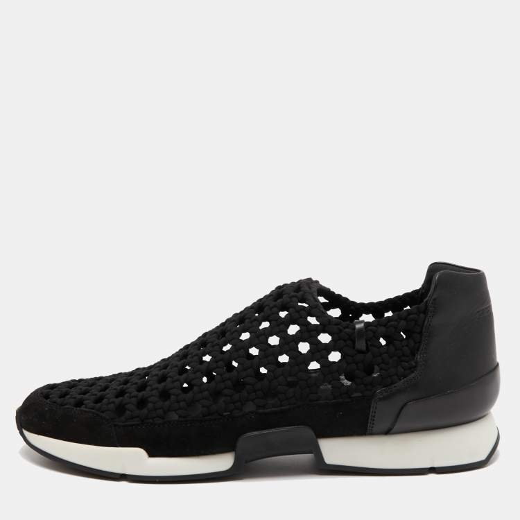 Pre Owned Hermes Black  Woven Fabric and Leather Oxygene Low Top Sneakers Size 39