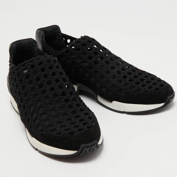 Pre Owned Hermes Black  Woven Fabric and Leather Oxygene Low Top Sneakers Size 39