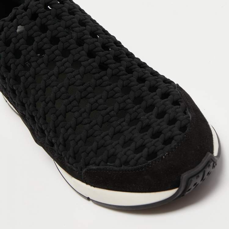 Pre Owned Hermes Black  Woven Fabric and Leather Oxygene Low Top Sneakers Size 39