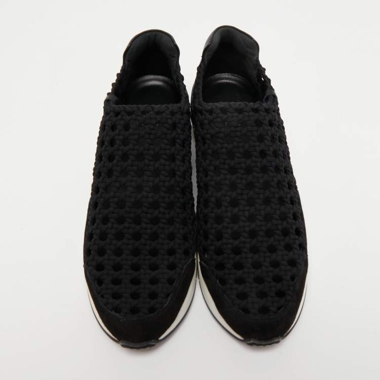 Pre Owned Hermes Black  Woven Fabric and Leather Oxygene Low Top Sneakers Size 39