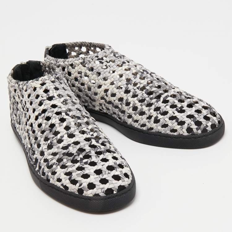 Pre Owned Hermes White/Black Woven Leather Oxygene Low Top Sneakers Size 39