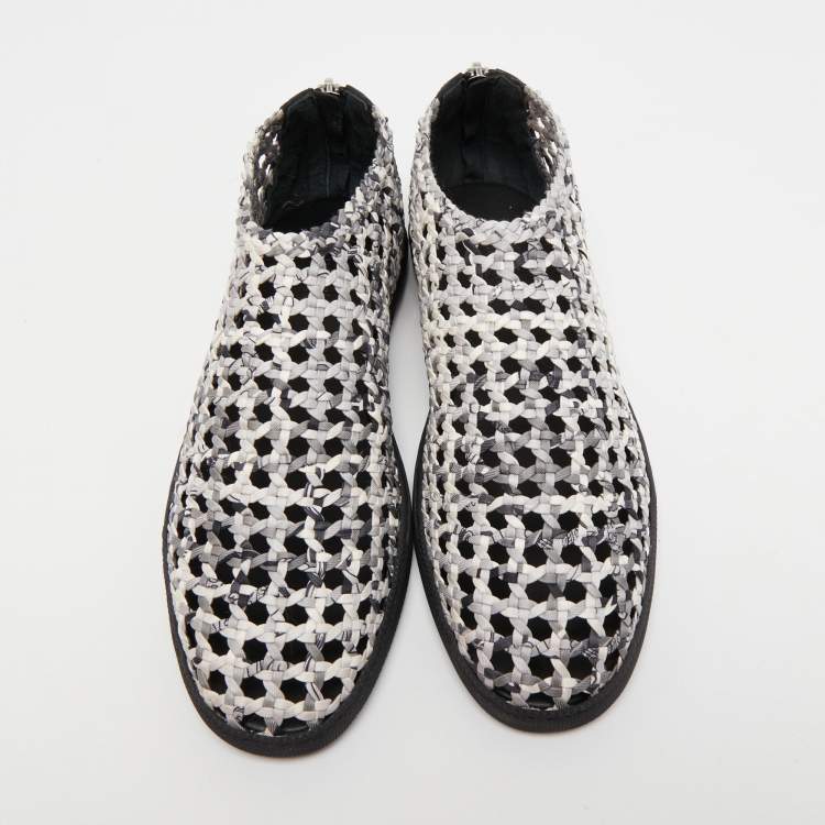 Pre Owned Hermes White/Black Woven Leather Oxygene Low Top Sneakers Size 39