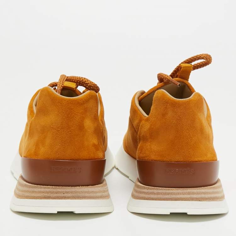 Pre Owned Hermes Light Brown Suede Buster Sneakers Size 39.5