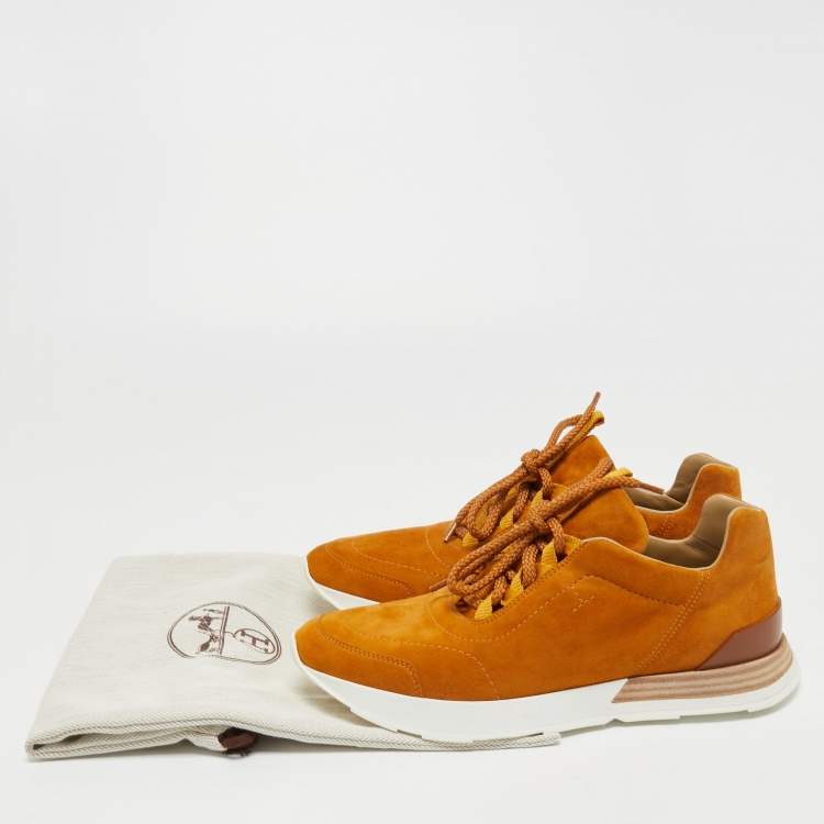 Pre Owned Hermes Light Brown Suede Buster Sneakers Size 39.5