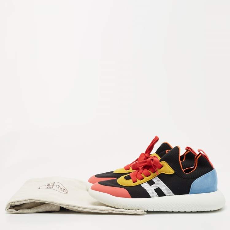 Pre Owned Hermes Multicolor Knit Fabric and Suede Crew Sneakers Size 39.5