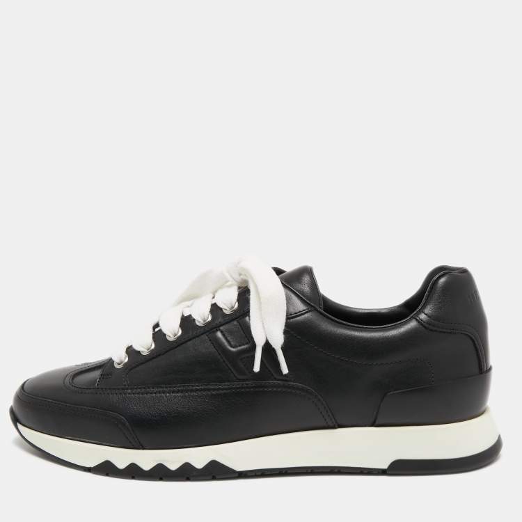 Pre Owned Hermes Black Leather Trail Sneakers Size 39