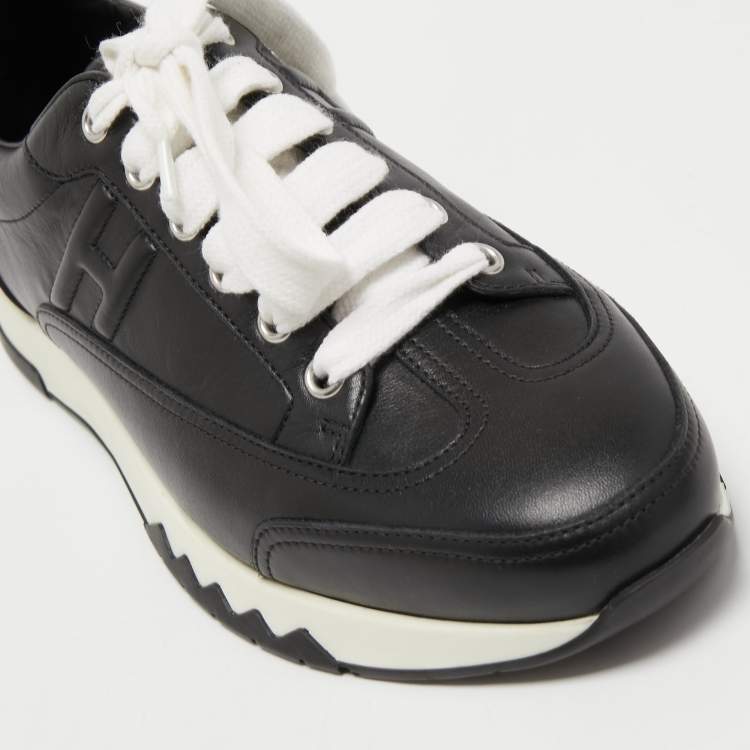 Pre Owned Hermes Black Leather Trail Sneakers Size 39
