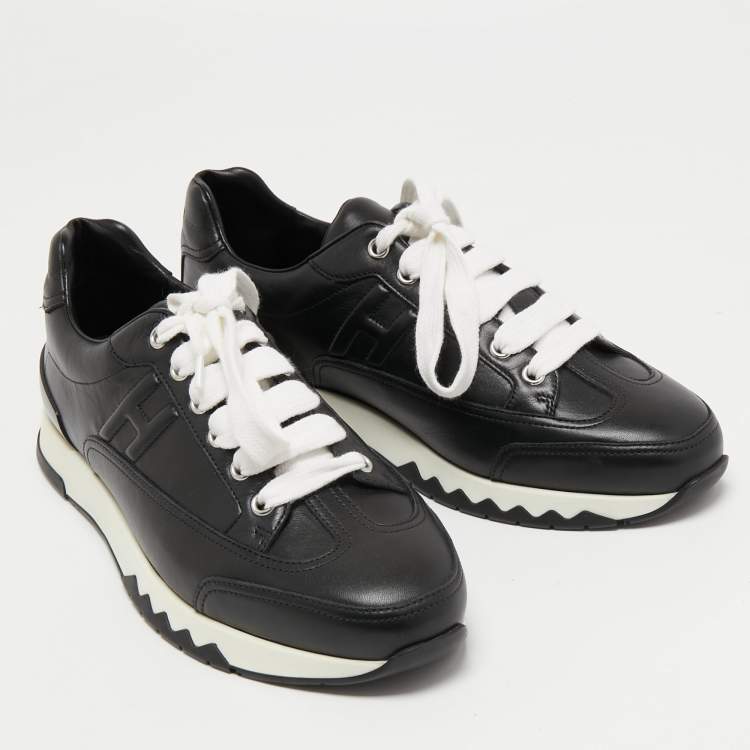 Pre Owned Hermes Black Leather Trail Sneakers Size 39