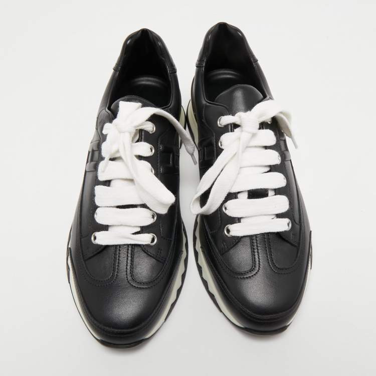 Pre Owned Hermes Black Leather Trail Sneakers Size 39