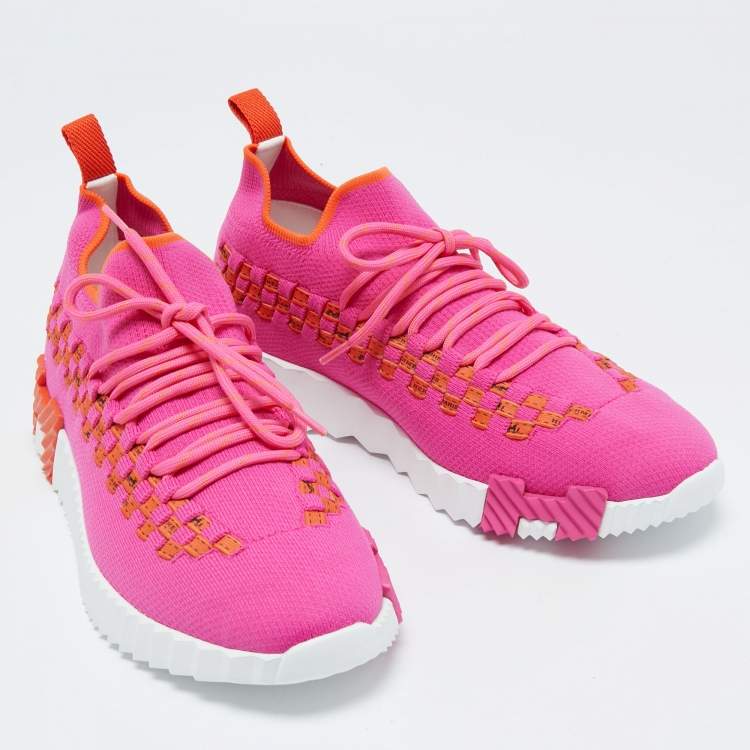 Pre Owned Hermes Pink/Orange Knit Fabric Flex Sneakers Size 39