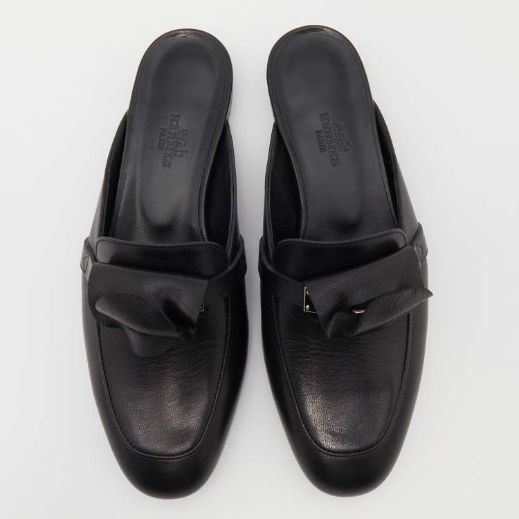 Pre Owned Hermes Black Leather Oz Mules Size 36