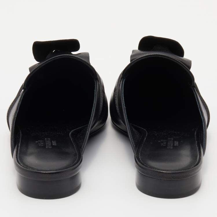 Pre Owned Hermes Black Leather Oz Mules Size 36