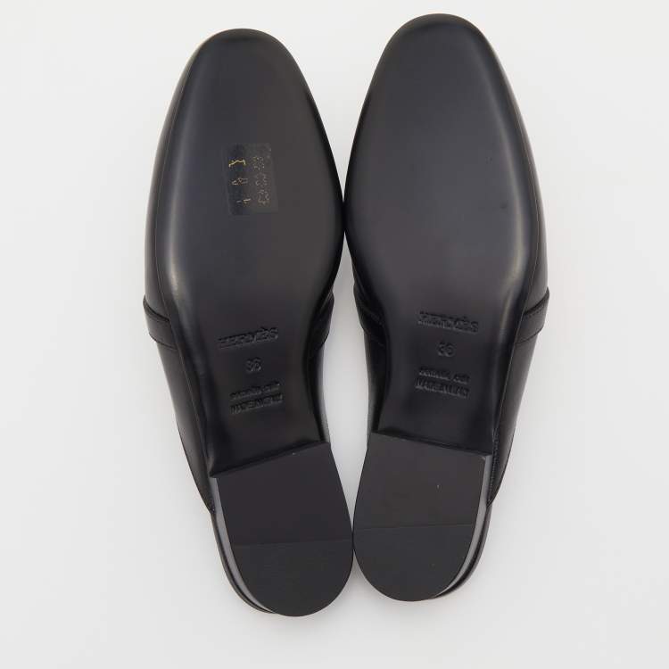 Pre Owned Hermes Black Leather Oz Mules Size 36