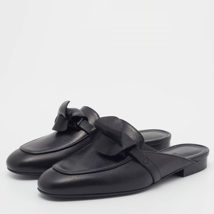 Pre Owned Hermes Black Leather Oz Mules Size 36