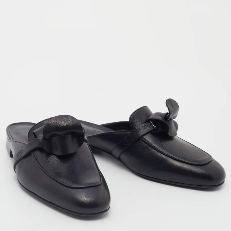 Pre Owned Hermes Black Leather Oz Mules Size 36