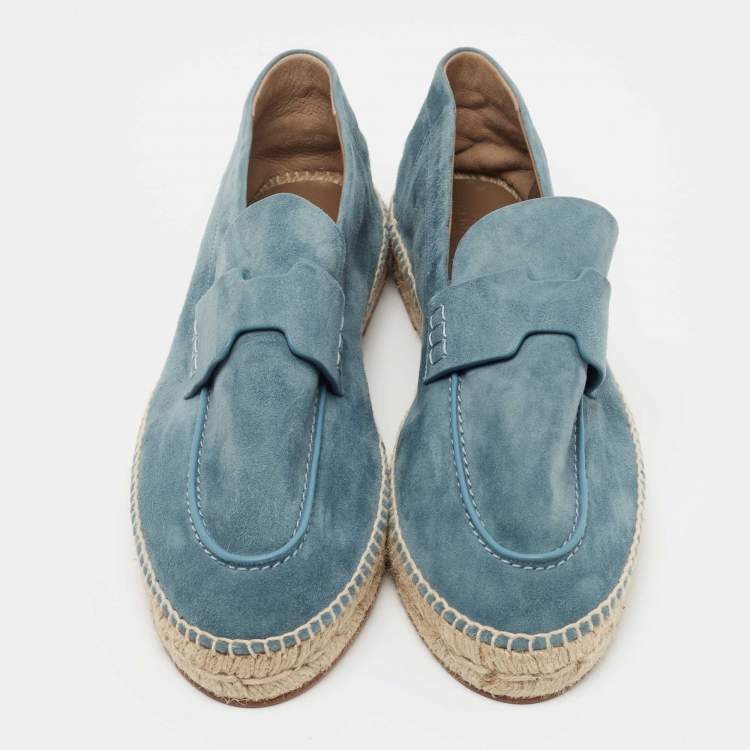 Pre Owned Hermes Blue Suede Trip Espadrille Flats Size 41