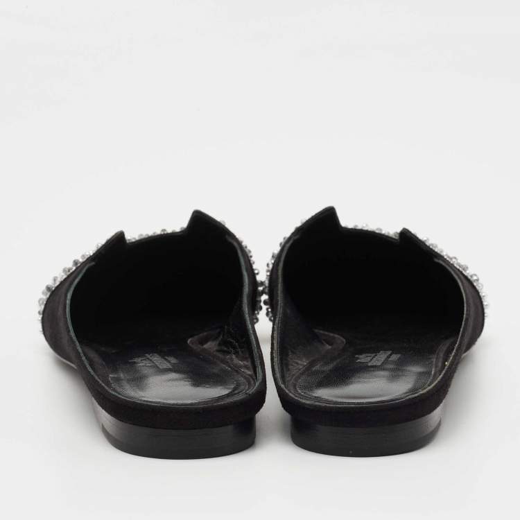 Pre Owned Hermes Black Suede Studded Roxane Mule Size 37