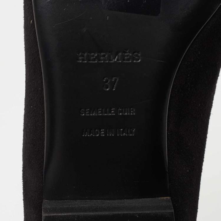 Pre Owned Hermes Black Suede Studded Roxane Mule Size 37