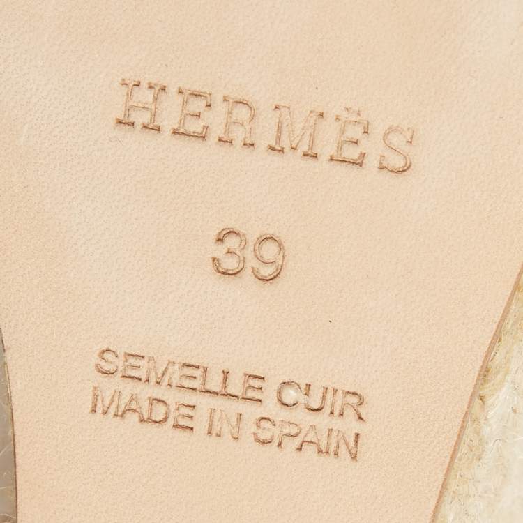 Pre Owned Hermes Beige Suede Espadrille Wedge Platform Ankle Tie Sandals Size 39