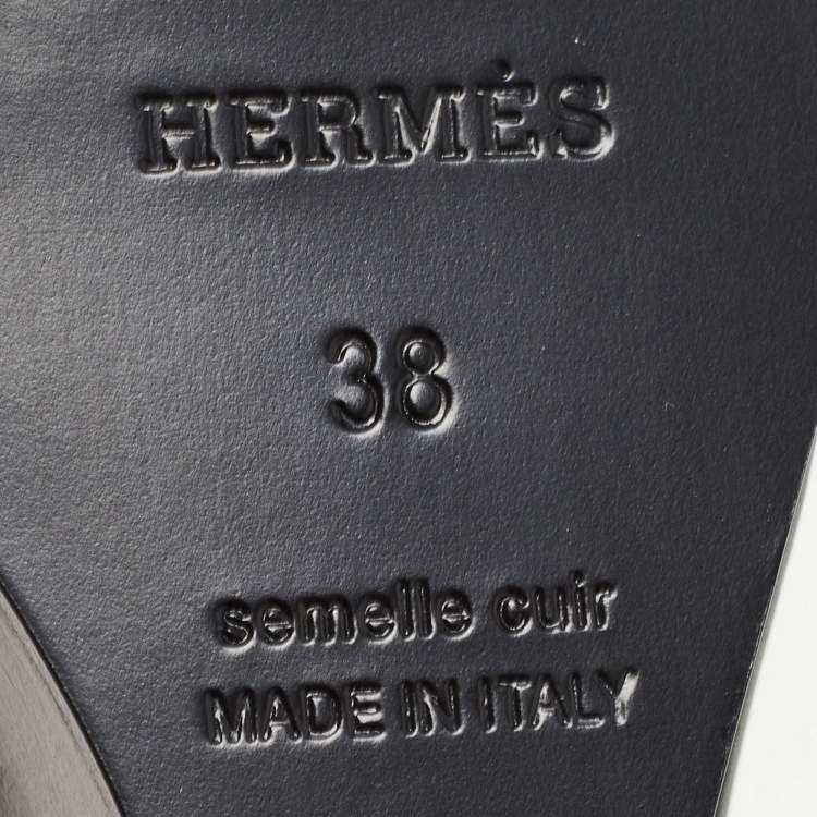 Pre Owned Hermes Black Leather Legend Wedge Ankle Strap Sandals Size 38