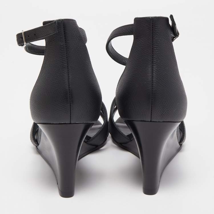 Pre Owned Hermes Black Leather Legend Ankle Strap Sandals Size 37