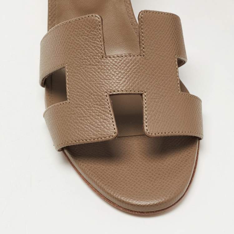 Pre Owned Hermes Brown Leather Legend Wedge Sandals Size 37