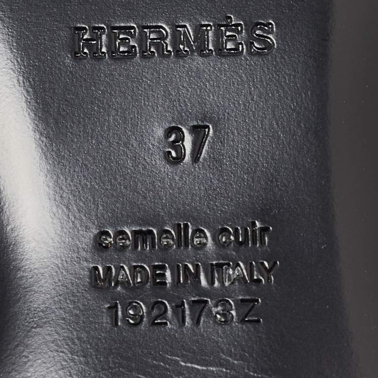 Pre Owned Hermes Black Leather Oz Flat Mules Size 37