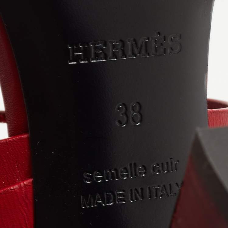 Pre Owned Hermes Red Leather Ankle Strap Sandals Size 38