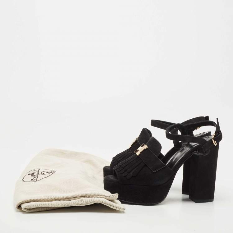 مملوكة مسبقًا Hermes Black Suede Anjou Platform Sandals Size 37.5
