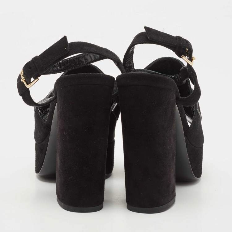 مملوكة مسبقًا Hermes Black Suede Anjou Platform Sandals Size 37.5