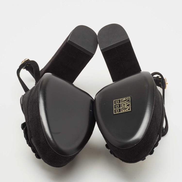 مملوكة مسبقًا Hermes Black Suede Anjou Platform Sandals Size 37.5