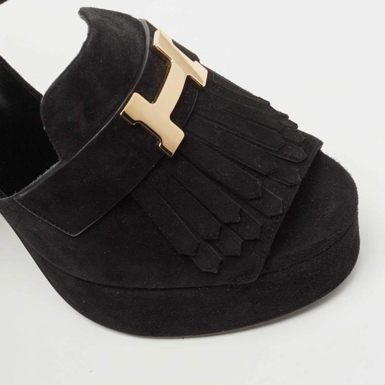 Hermes Black Suede Anjou Platform Sandals Size 37.5 Hermes | The Luxury ...