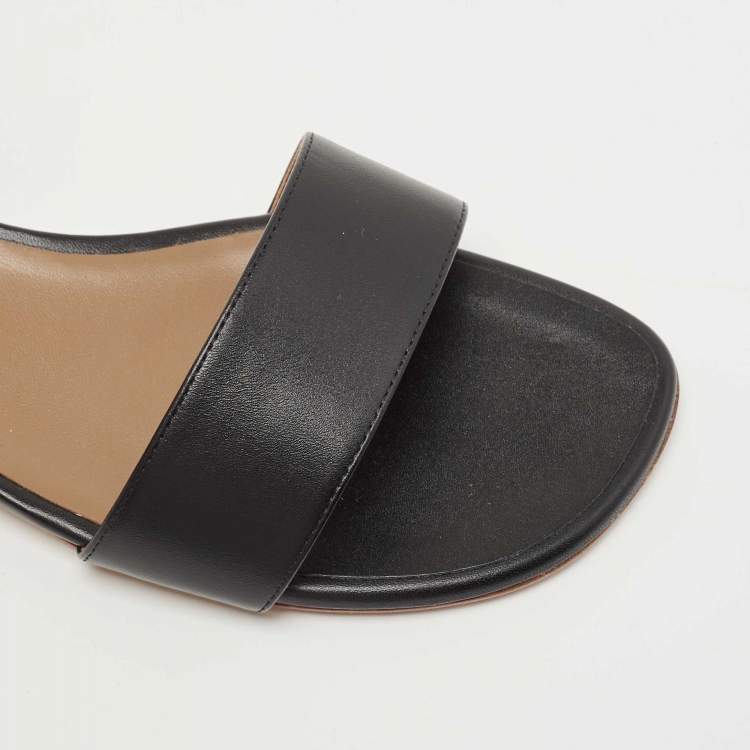 مملوكة مسبقًا Hermes Black/White Leather Baia Sandals Size 38