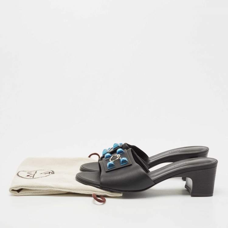 Pre Owned Hermes Black Leather Dreamy Slide Size 38.5