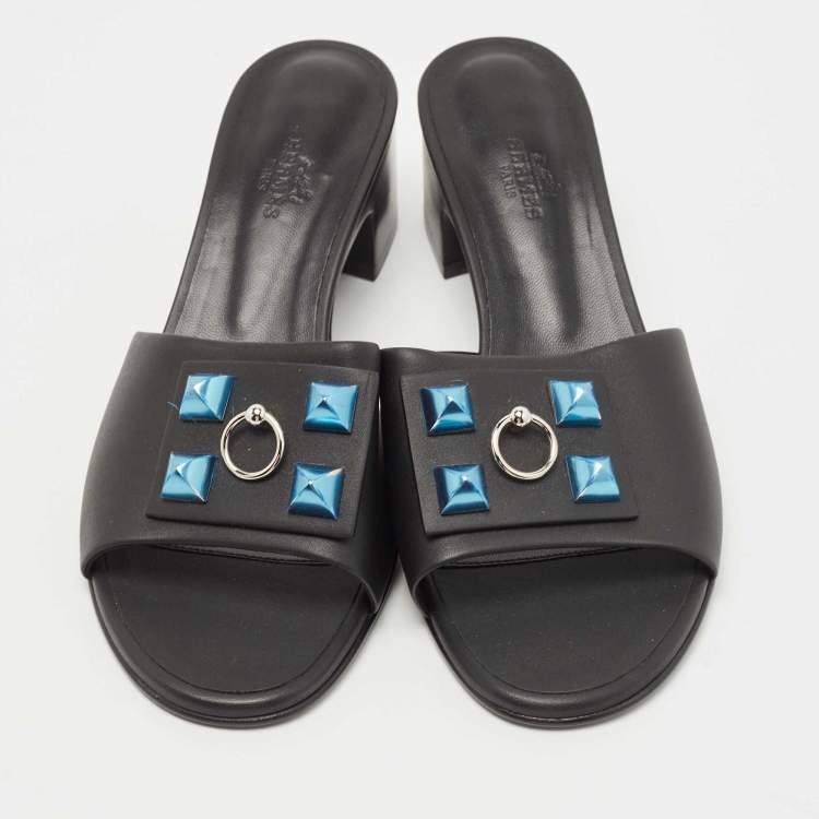 Pre Owned Hermes Black Leather Dreamy Slide Size 38.5