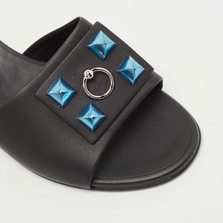 Pre Owned Hermes Black Leather Dreamy Slide Size 38.5