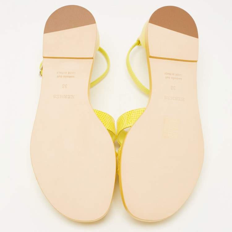 Pre Owned Hermes Yellow Lizard Santorini Ankle Strap Sandals Size 38