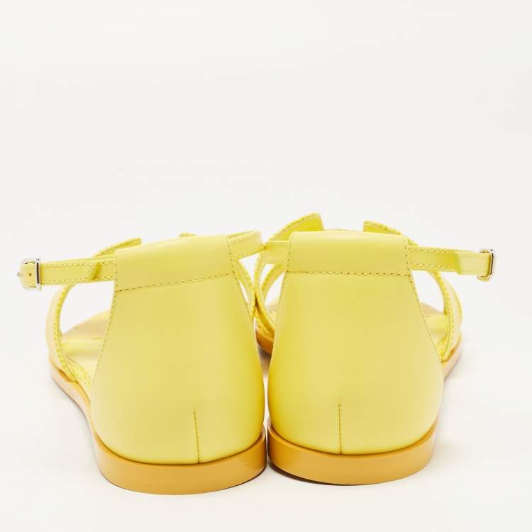 Pre Owned Hermes Yellow Lizard Santorini Ankle Strap Sandals Size 38