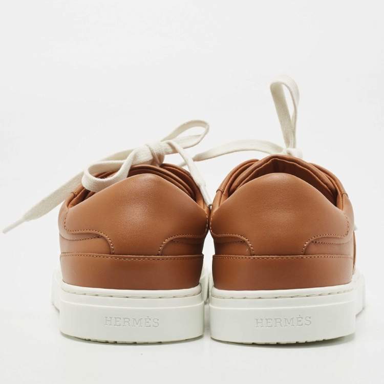 Pre Owned Hermes Brown Leather Day Lace Up Sneakers Size 37